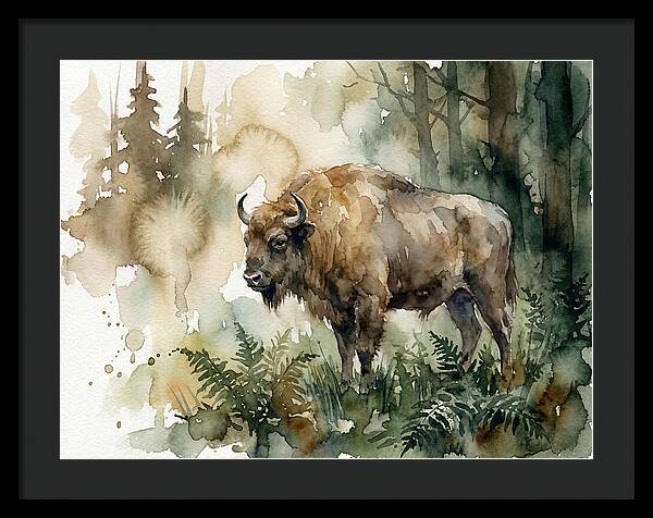 European Bison In Watercolor