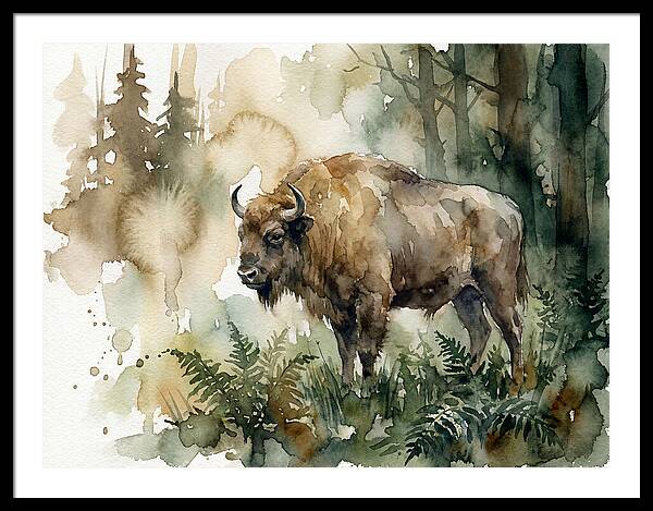 European Bison In Watercolor