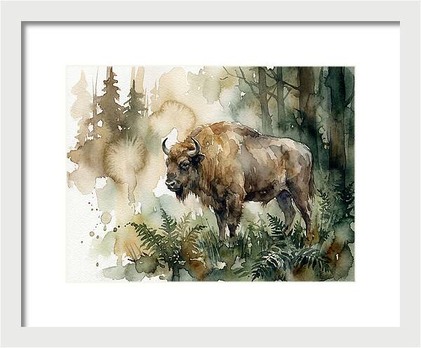 European Bison In Watercolor