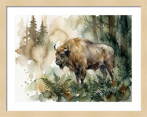 European Bison In Watercolor