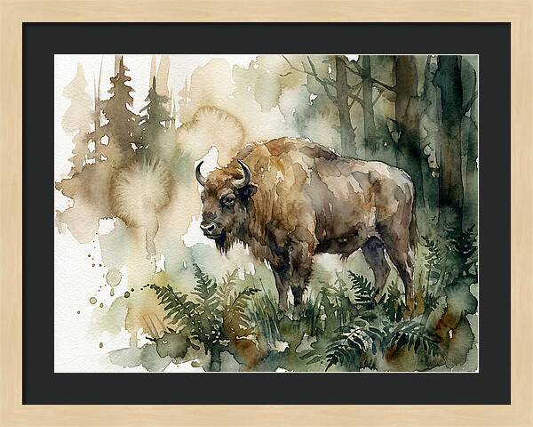 European Bison In Watercolor