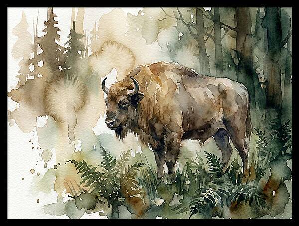 European Bison In Watercolor