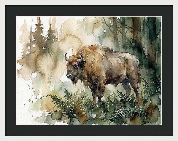 European Bison In Watercolor