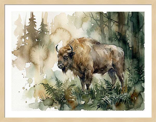 European Bison In Watercolor