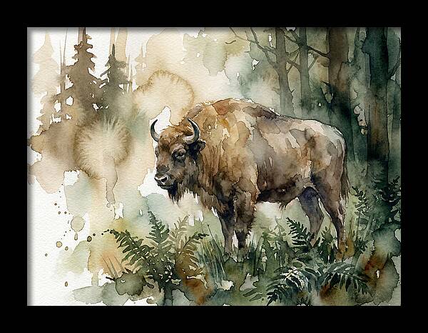 European Bison In Watercolor