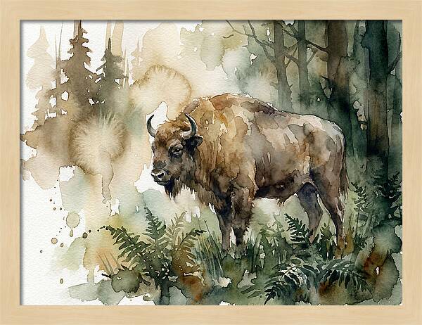 European Bison In Watercolor