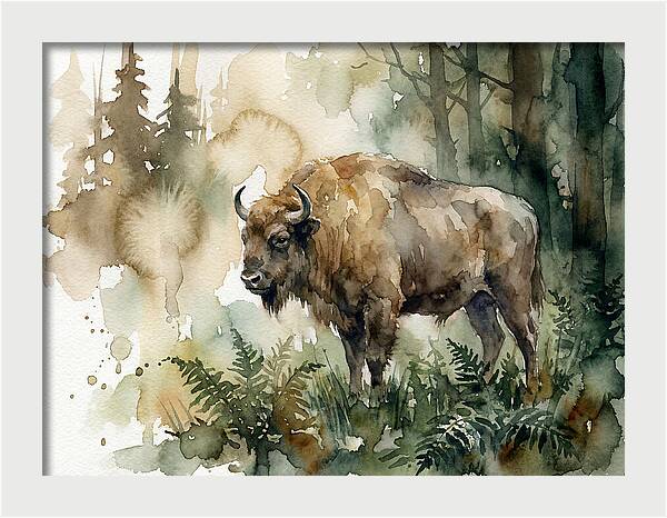 European Bison In Watercolor