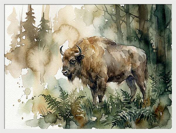 European Bison In Watercolor