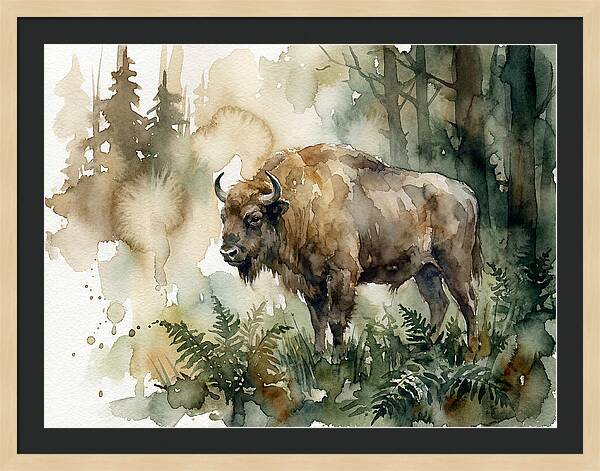 European Bison In Watercolor