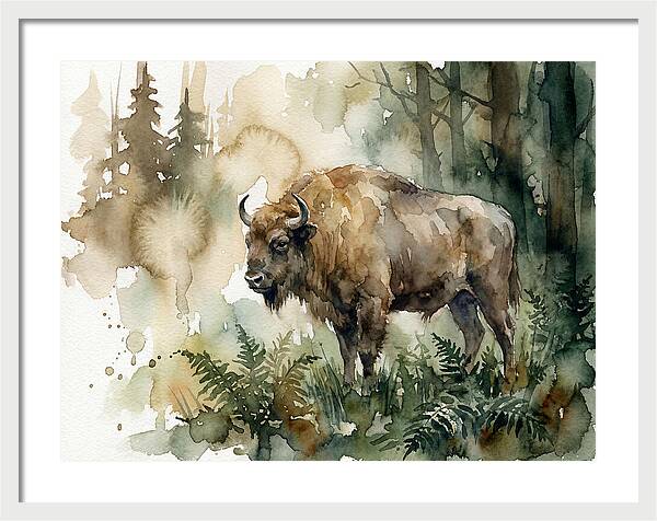 European Bison In Watercolor