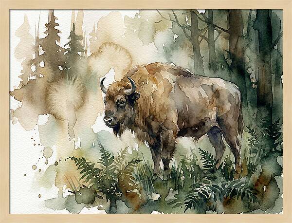 European Bison In Watercolor