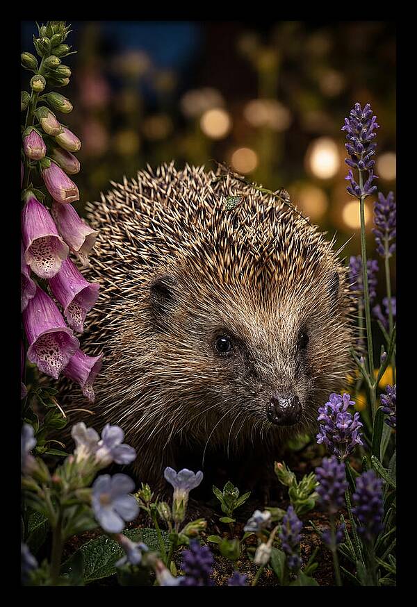 European Hedgehog Among Flowers