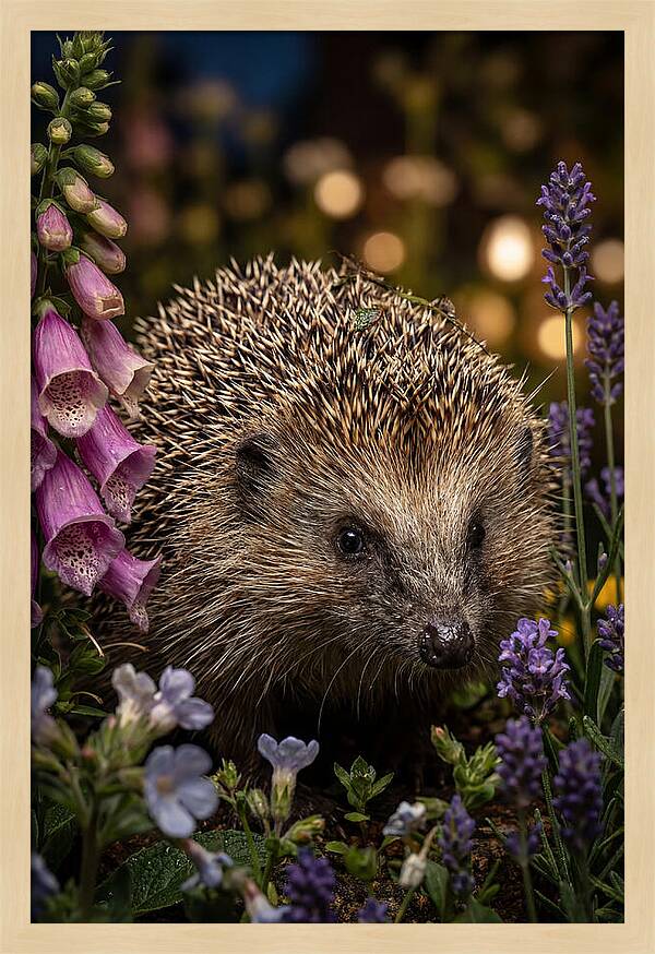 European Hedgehog Among Flowers