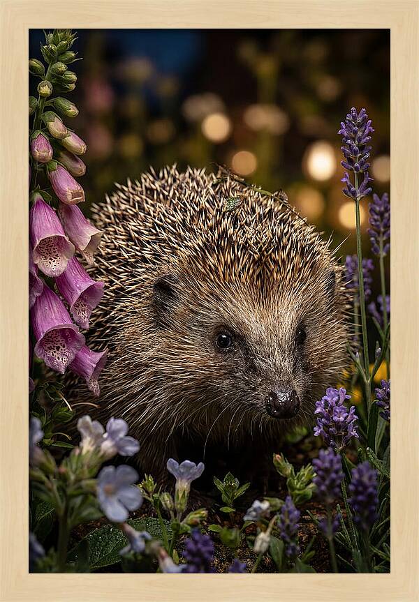 European Hedgehog Among Flowers