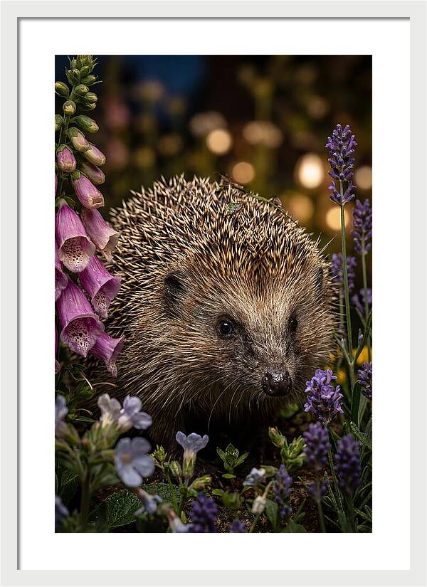 European Hedgehog Among Flowers