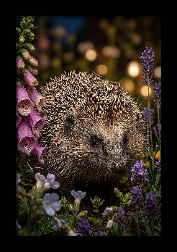 European Hedgehog Among Flowers