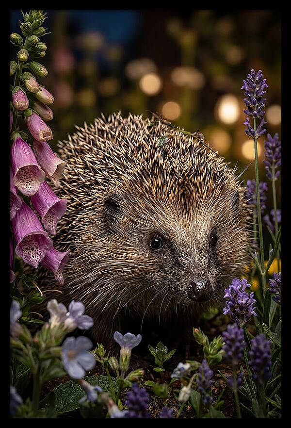 European Hedgehog Among Flowers