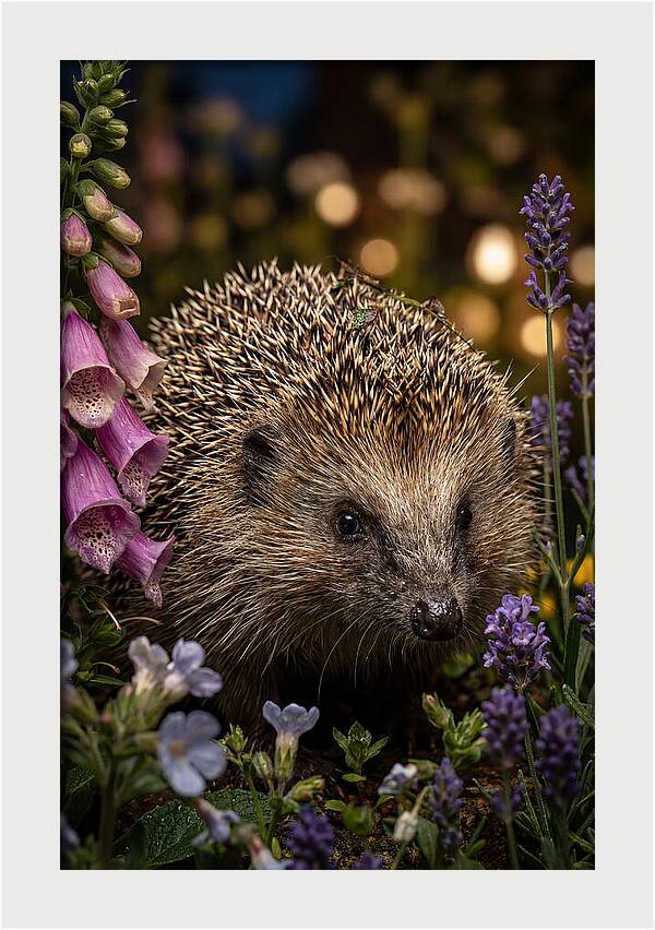 European Hedgehog Among Flowers