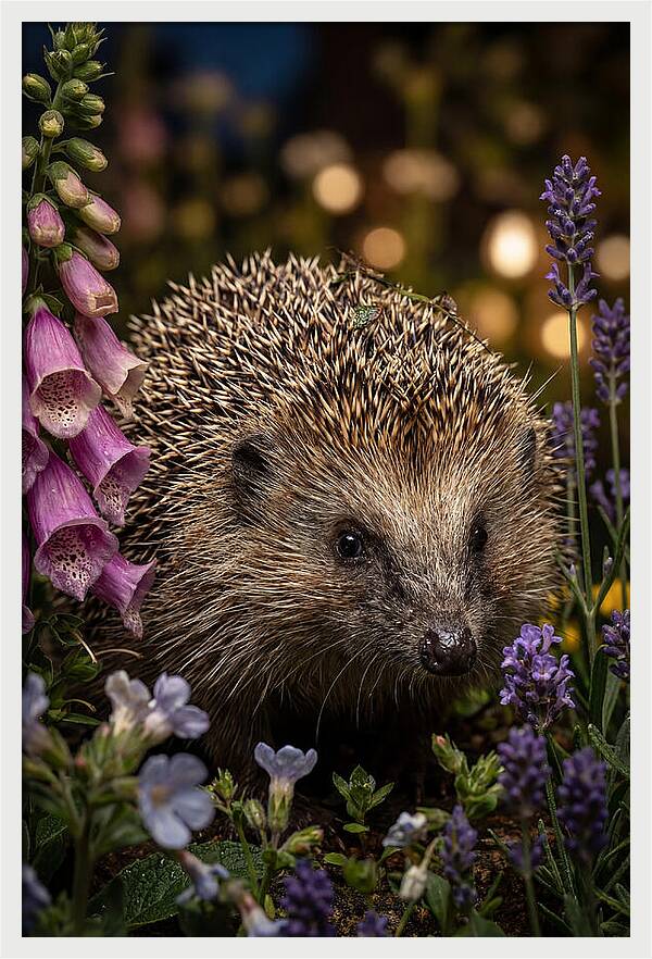 European Hedgehog Among Flowers