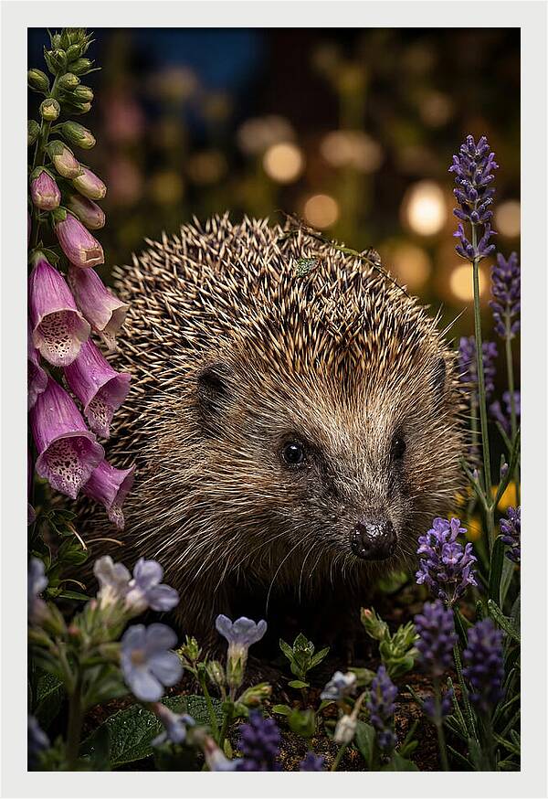 European Hedgehog Among Flowers