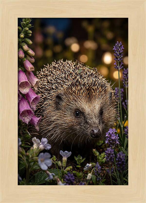 European Hedgehog Among Flowers