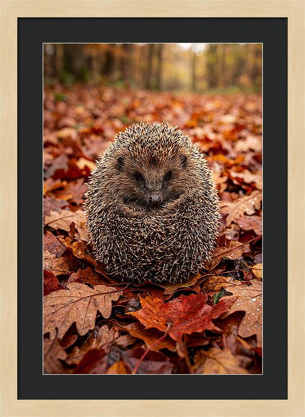 European Hedgehog In Autumn Leaves