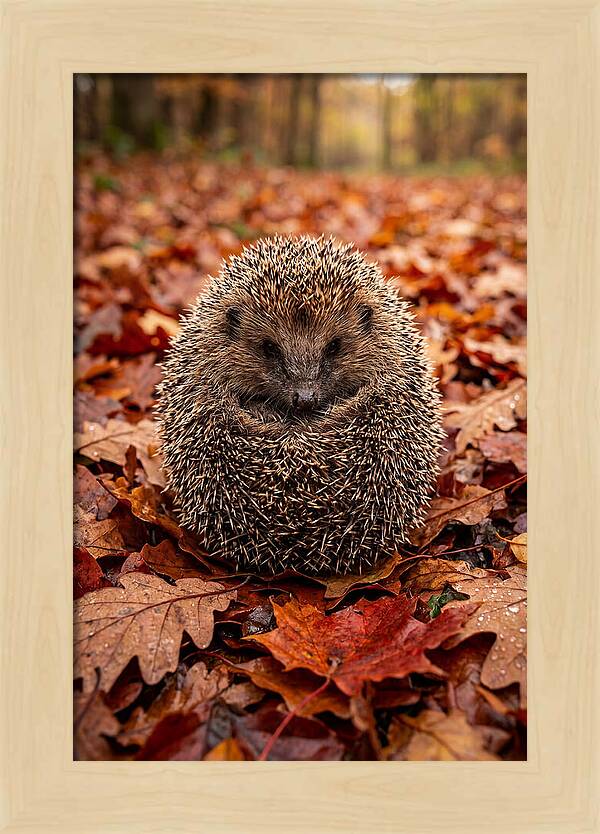 European Hedgehog In Autumn Leaves