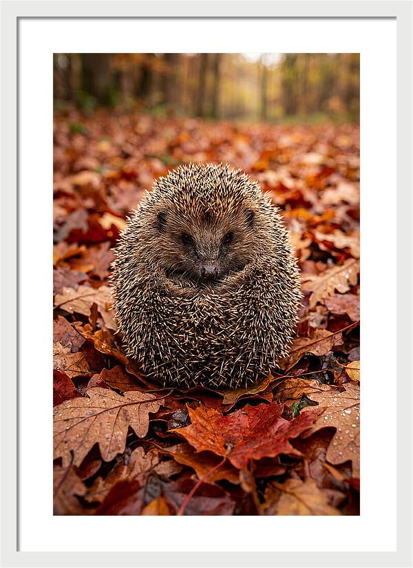 European Hedgehog In Autumn Leaves