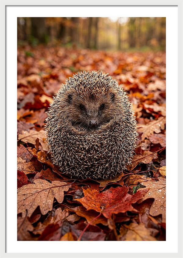 European Hedgehog In Autumn Leaves
