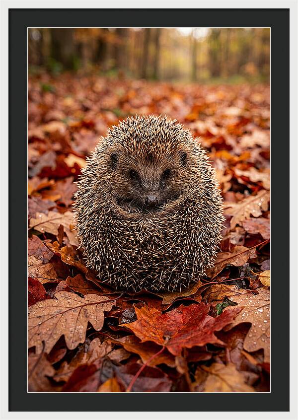 European Hedgehog In Autumn Leaves