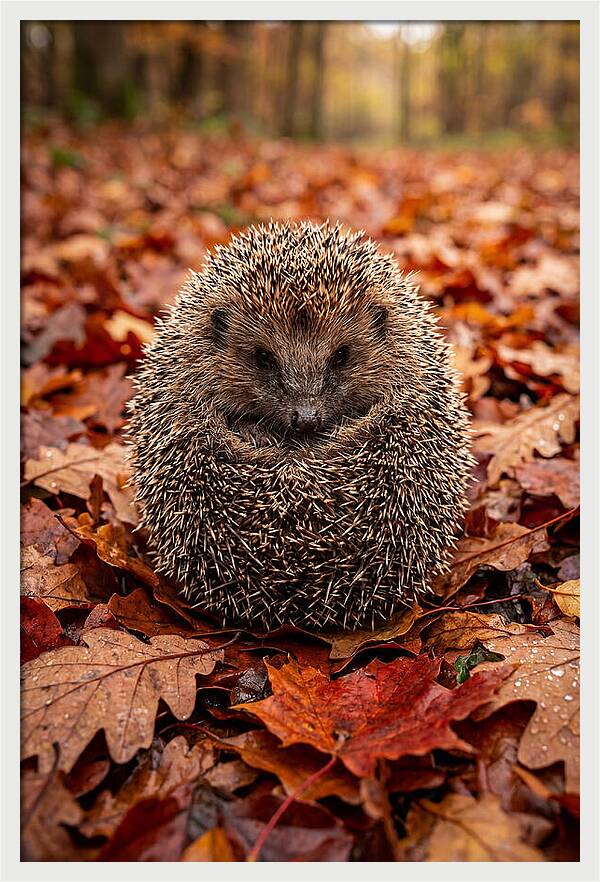 European Hedgehog In Autumn Leaves