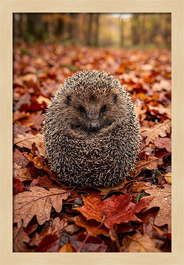 European Hedgehog In Autumn Leaves