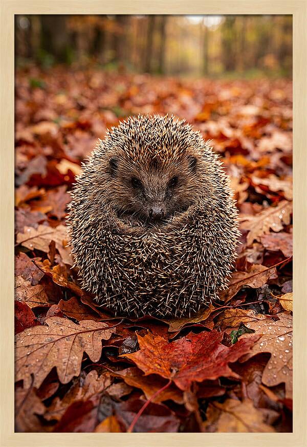 European Hedgehog In Autumn Leaves