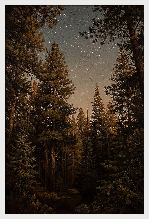 Evergreen Forest Beneath Starry Sky