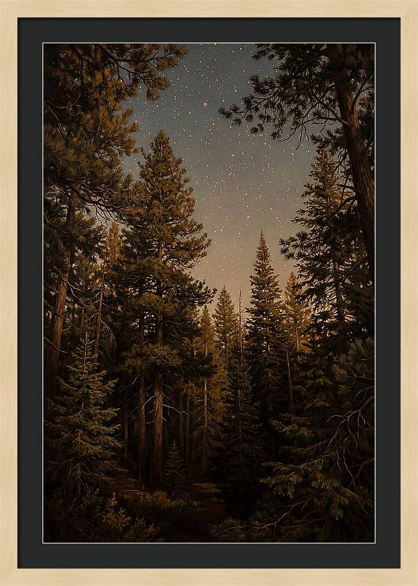 Evergreen Forest Beneath Starry Sky