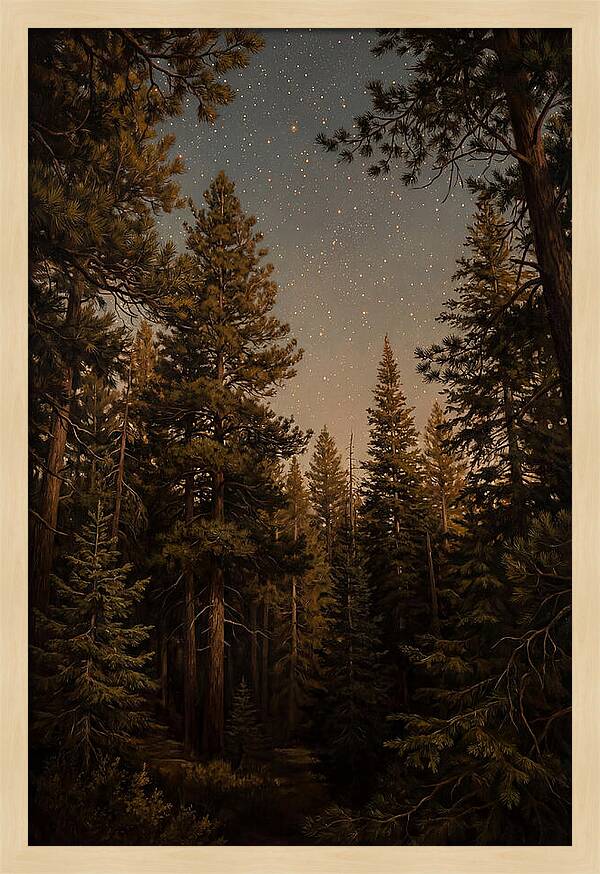 Evergreen Forest Beneath Starry Sky