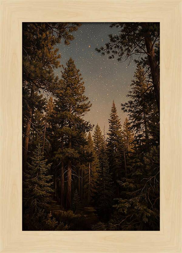 Evergreen Forest Beneath Starry Sky