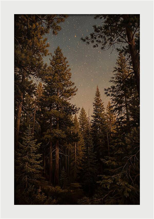 Evergreen Forest Beneath Starry Sky