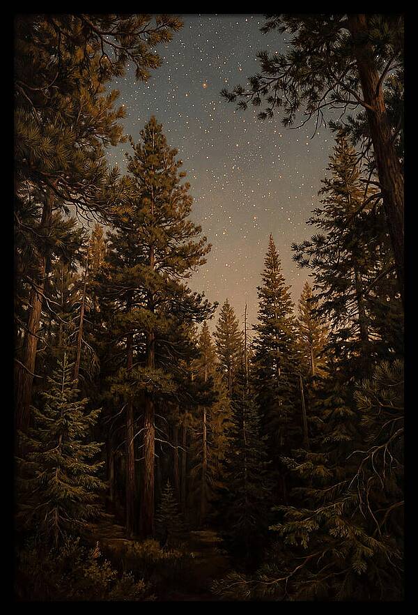 Evergreen Forest Beneath Starry Sky