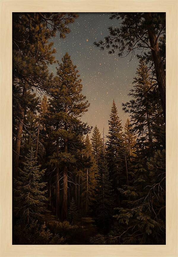 Evergreen Forest Beneath Starry Sky