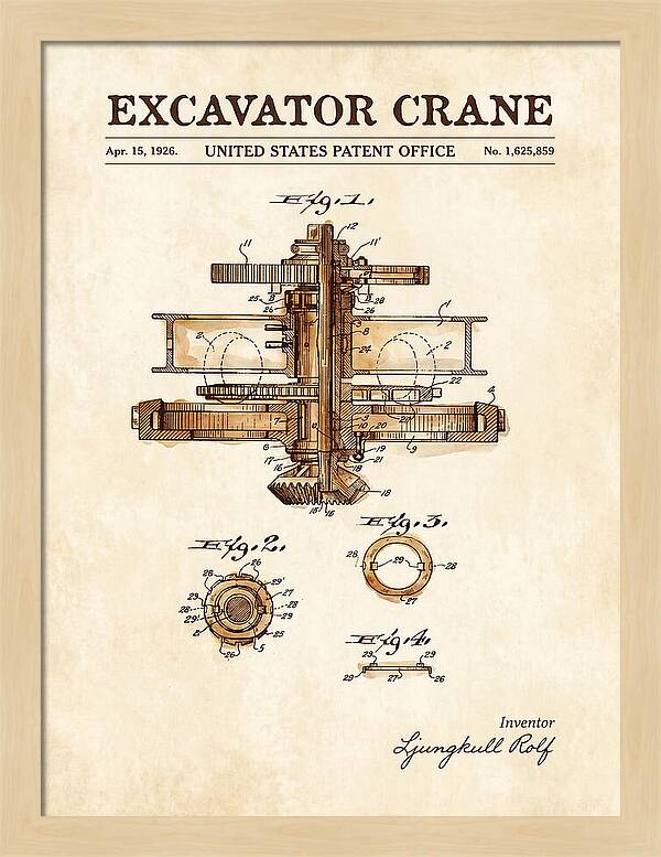 Excavator Crane Watercolor Patent Us1625859a