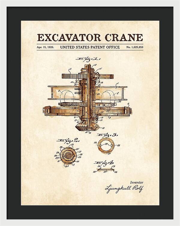 Excavator Crane Watercolor Patent Us1625859a
