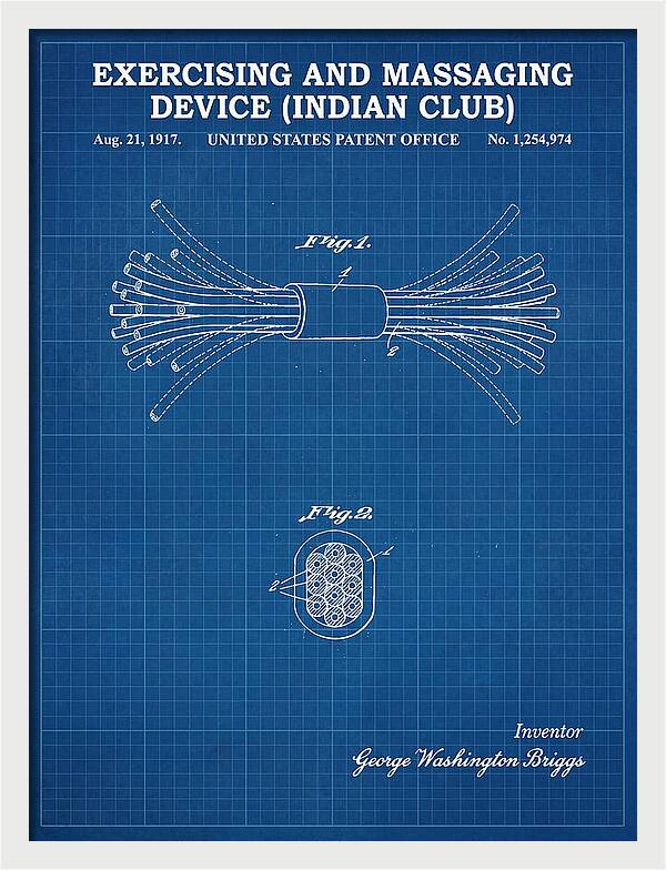 Exercising And Massaging Device Indian Club Blueprint Patent Us1254974a