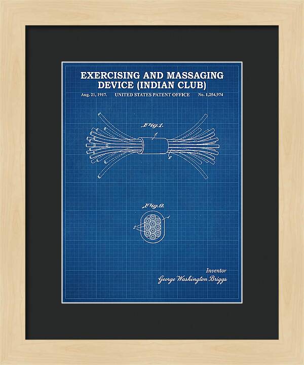 Exercising And Massaging Device Indian Club Blueprint Patent Us1254974a