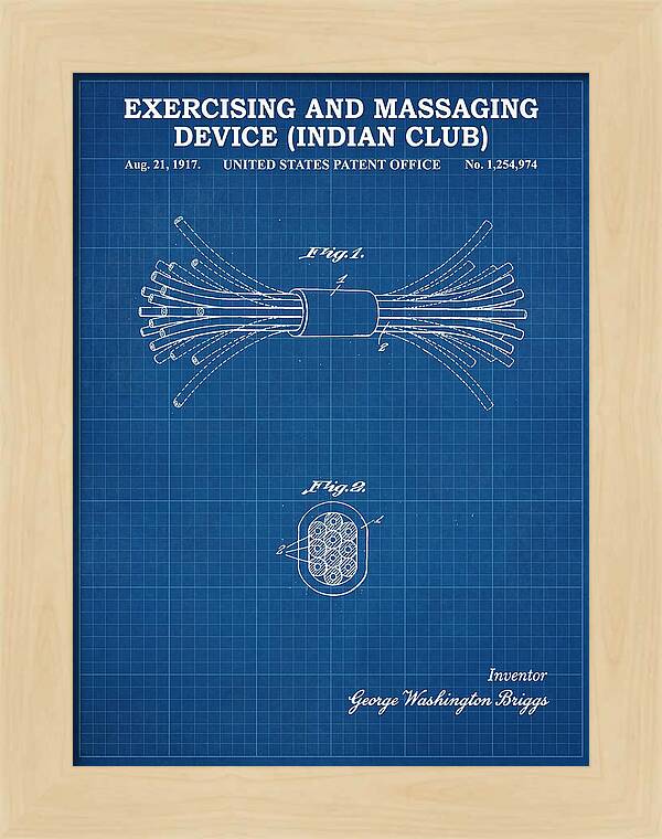 Exercising And Massaging Device Indian Club Blueprint Patent Us1254974a