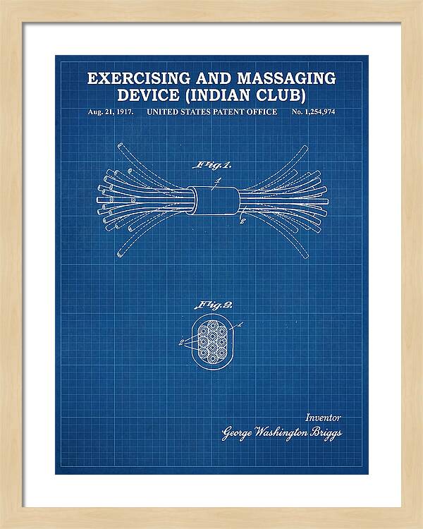 Exercising And Massaging Device Indian Club Blueprint Patent Us1254974a