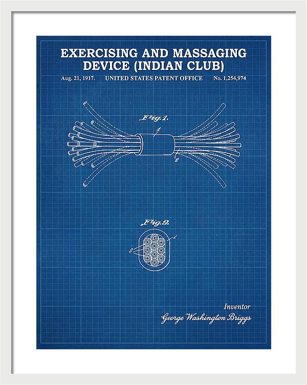 Exercising And Massaging Device Indian Club Blueprint Patent Us1254974a