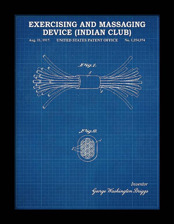 Exercising And Massaging Device Indian Club Blueprint Patent Us1254974a
