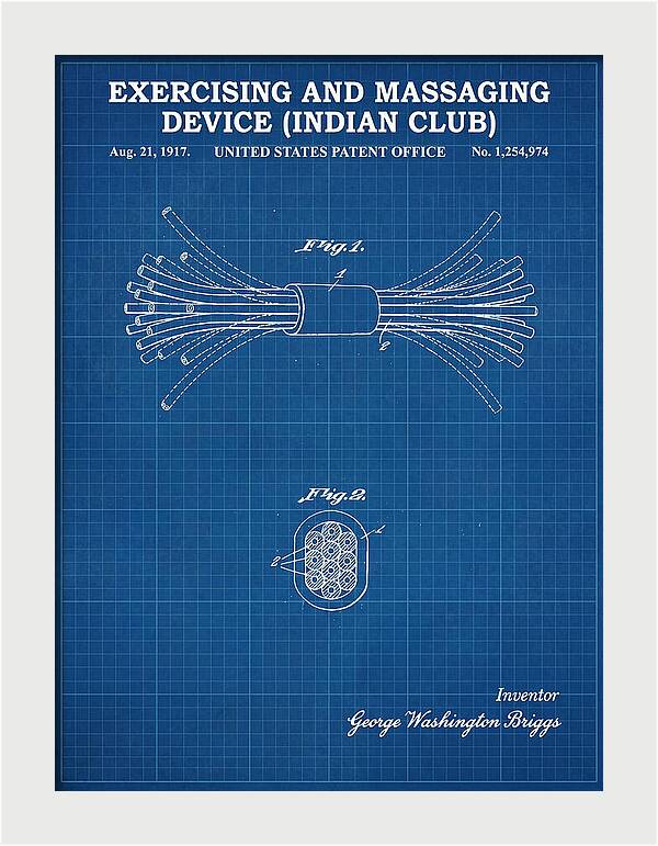 Exercising And Massaging Device Indian Club Blueprint Patent Us1254974a