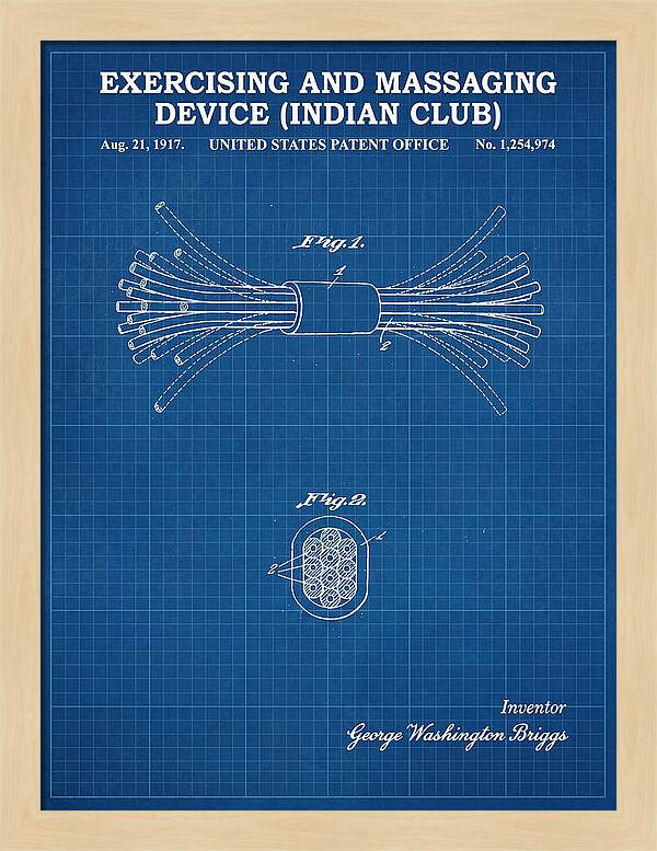 Exercising And Massaging Device Indian Club Blueprint Patent Us1254974a